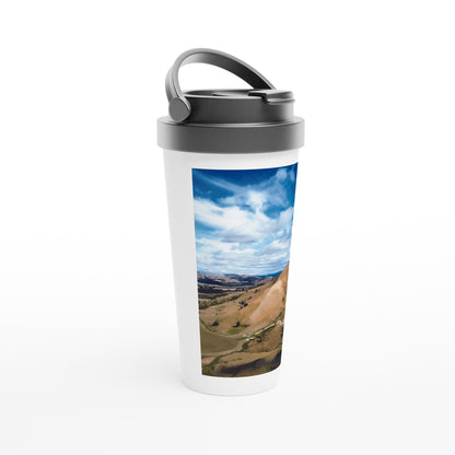 Designer stainless steel travel mug with artwork by NZ designer