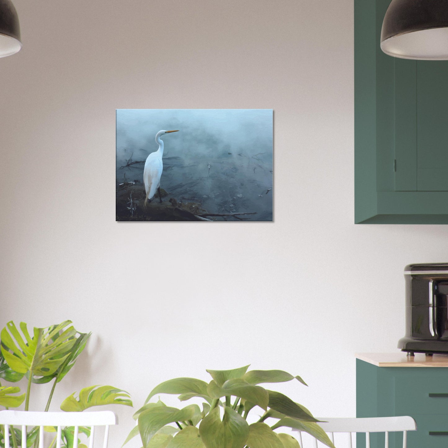 'Grace in the mist' captures the graceful presence of the Kōtuku (white heron) standing still on the edge of a steaming geothermal pool.