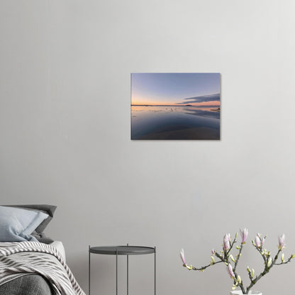 Peaceful Lake Rotorua at sunset with soft pastels, black swans and reflections in Whispers on the Lake by Ben Hart.