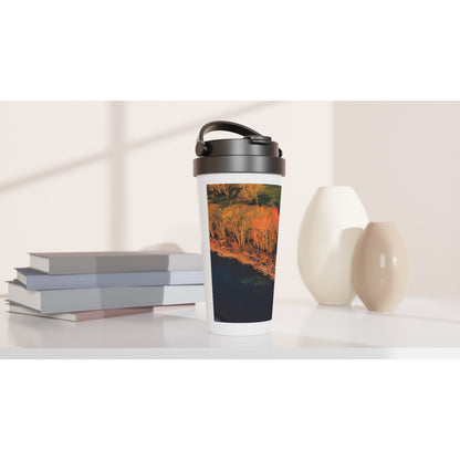 Designer stainless steel travel mug with artwork by NZ designer