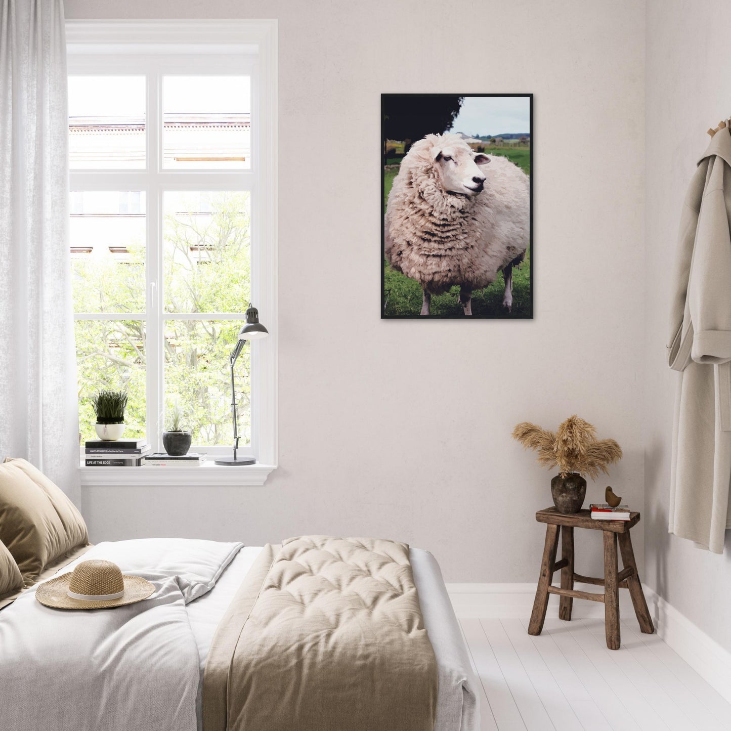 Close-up artwork of a fluffy sheep with a confident look, full of rural charm and Kiwi personality.