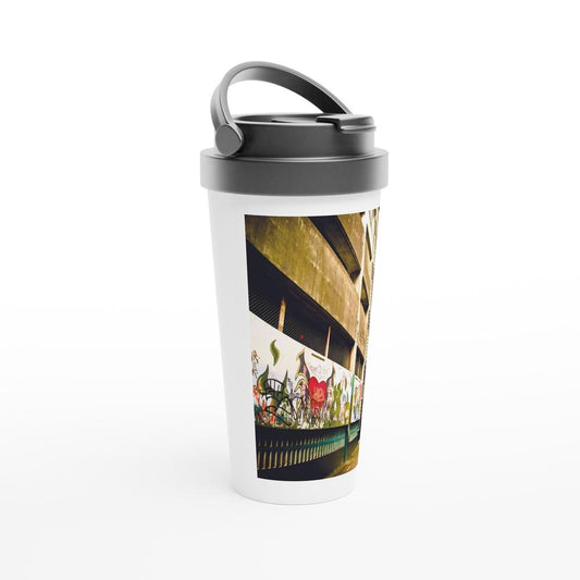 Designer stainless steel travel mug with artwork by NZ designer