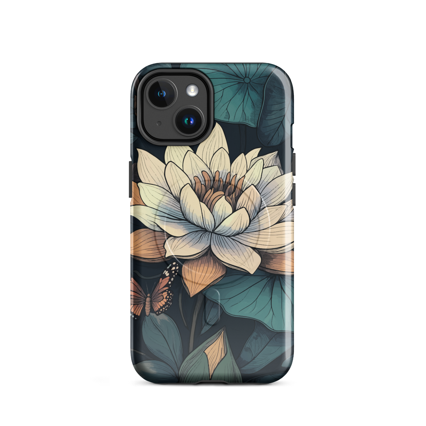 'Water Lily' iPhone 14 MagSafe tough phone case - protective glossy case NZ Australia