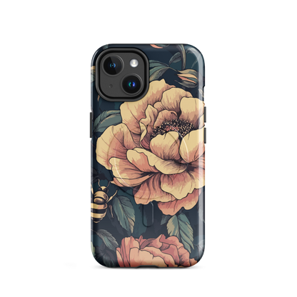 'Vintage Pink Roses' iPhone 14 MagSafe tough phone case - protective glossy case NZ Australia
