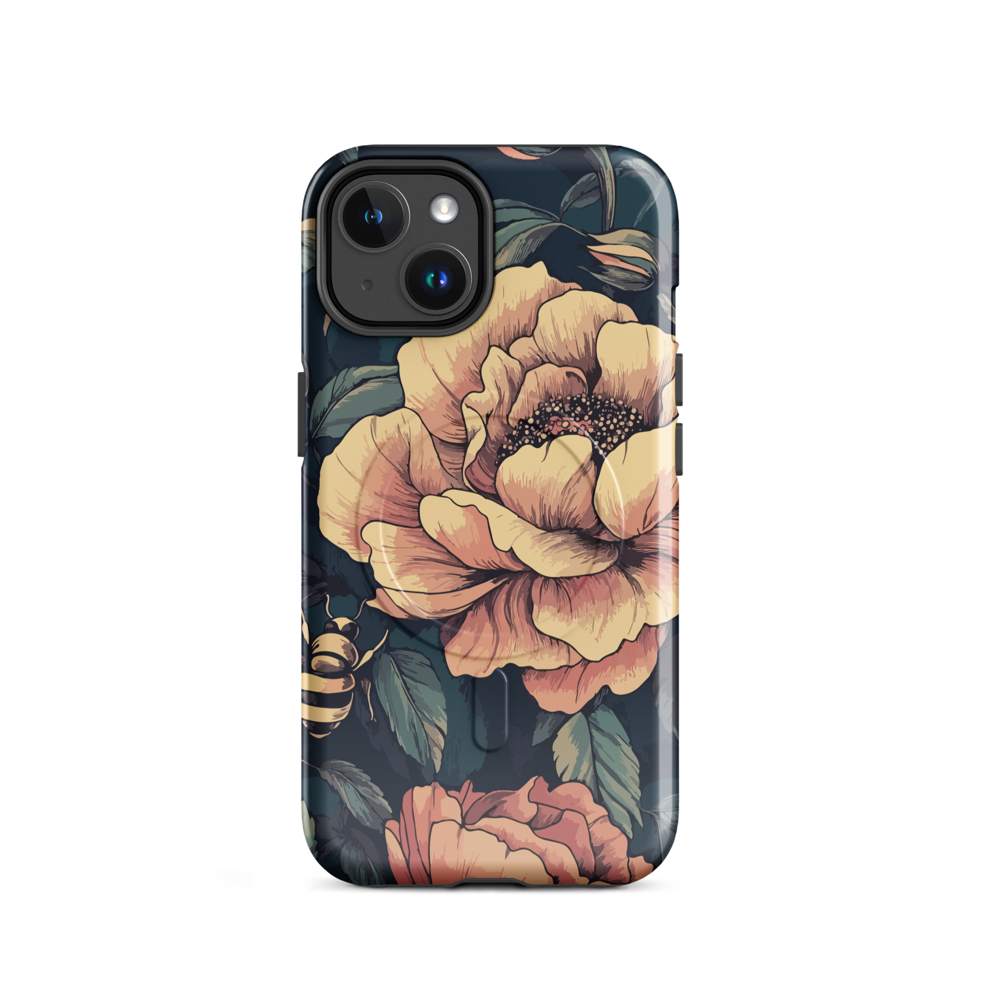 'Vintage Pink Roses' iPhone 14 MagSafe tough phone case - protective glossy case NZ Australia