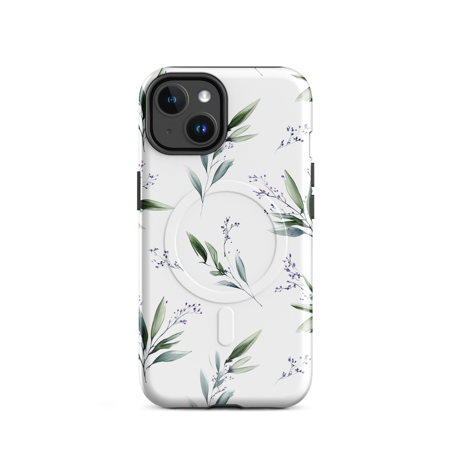 'Botanical Sprigs' iPhone 14 MagSafe tough phone case - protective glossy case NZ Australia
