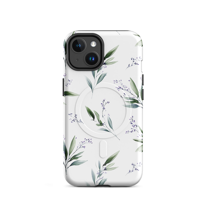 'Botanical Sprigs' iPhone 14 MagSafe tough phone case - protective glossy case NZ Australia