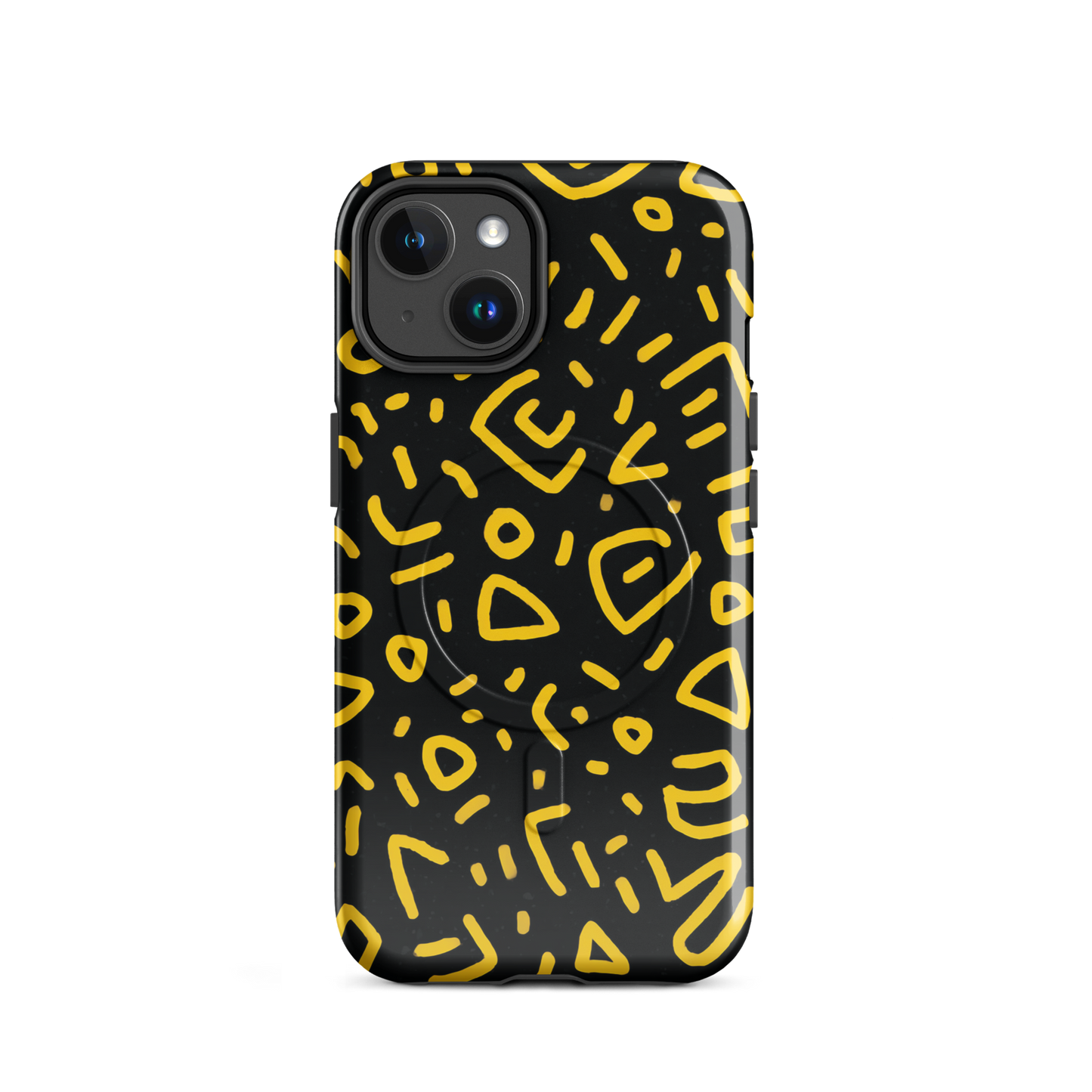 'Retro Scribbles' iPhone 14 MagSafe tough phone case - protective glossy case NZ Australia