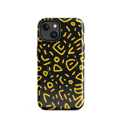 'Retro Scribbles' iPhone 14 MagSafe tough phone case - protective glossy case NZ Australia