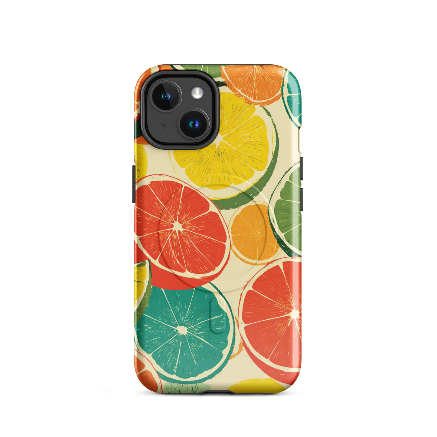 'Citrus Pop' iPhone 14 MagSafe tough phone case - protective glossy case NZ Australia