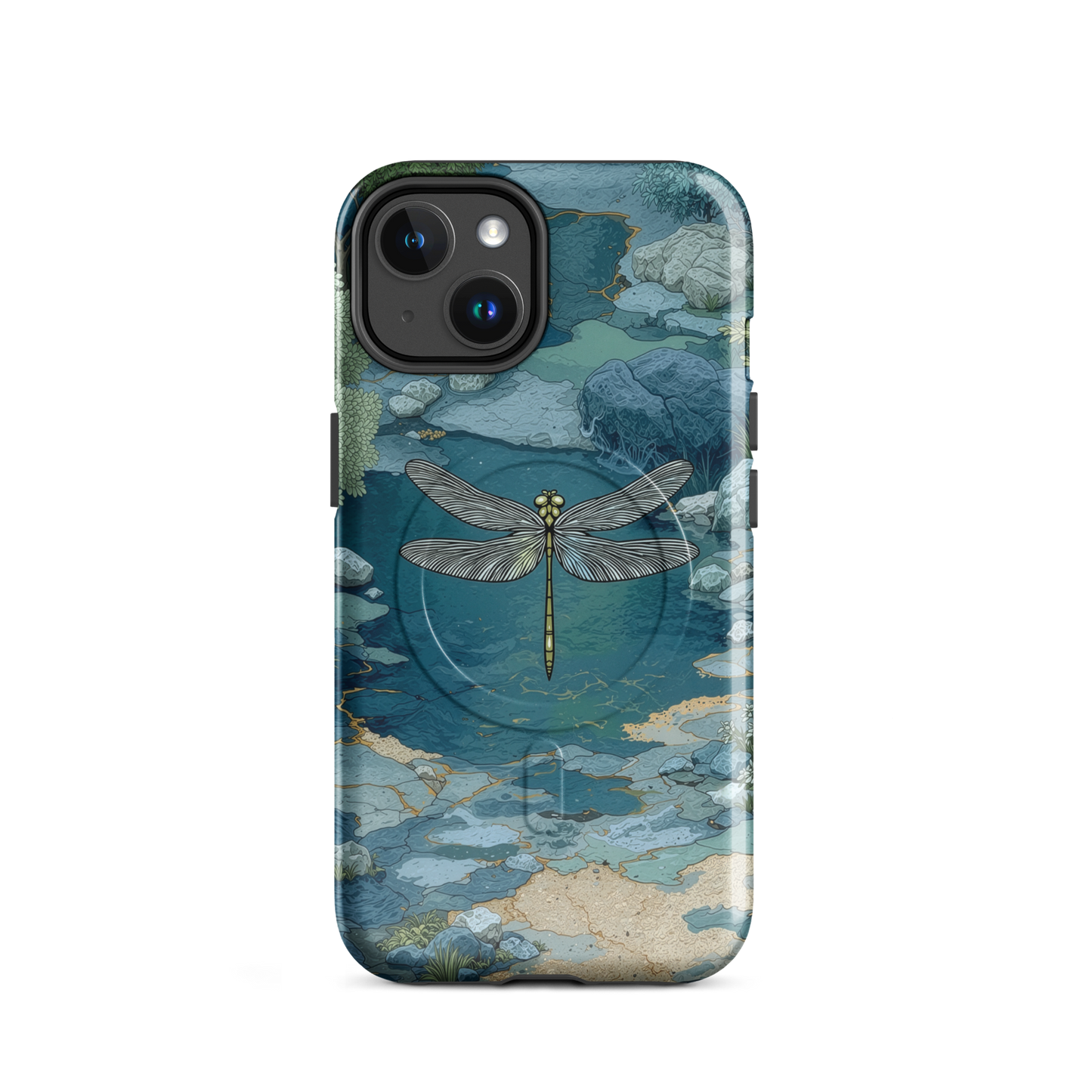 'Dragonfly Glade' iPhone 14 MagSafe tough phone case - protective glossy case NZ Australia