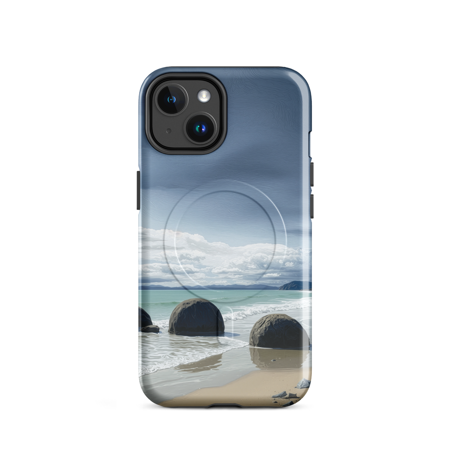 'Moeraki Boulders' iPhone 14 MagSafe tough phone case - protective glossy case NZ Australia
