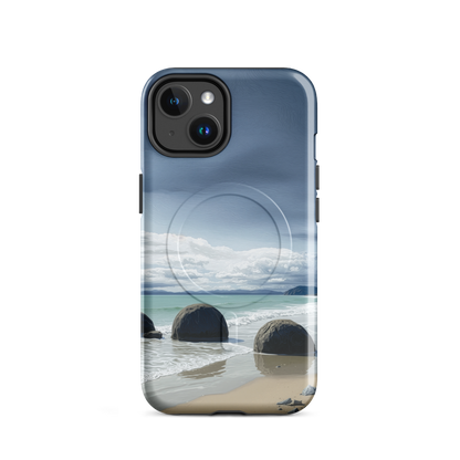 'Moeraki Boulders' iPhone 14 MagSafe tough phone case - protective glossy case NZ Australia