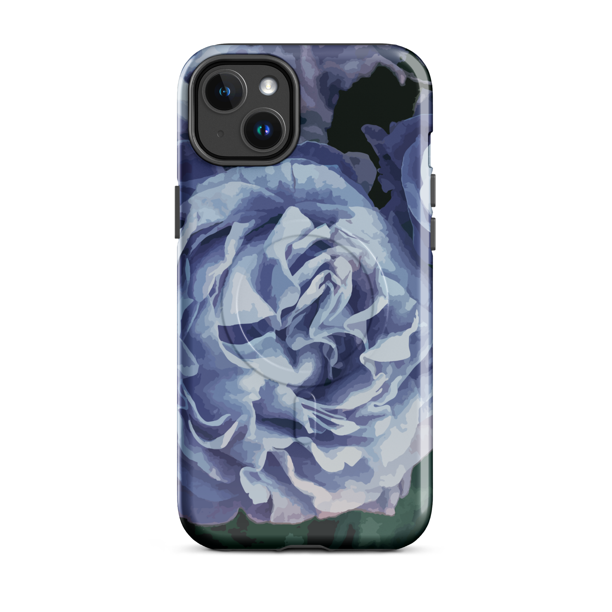 'Blue Rose' iPhone 14 Plus MagSafe tough phone case - protective glossy case NZ Australia