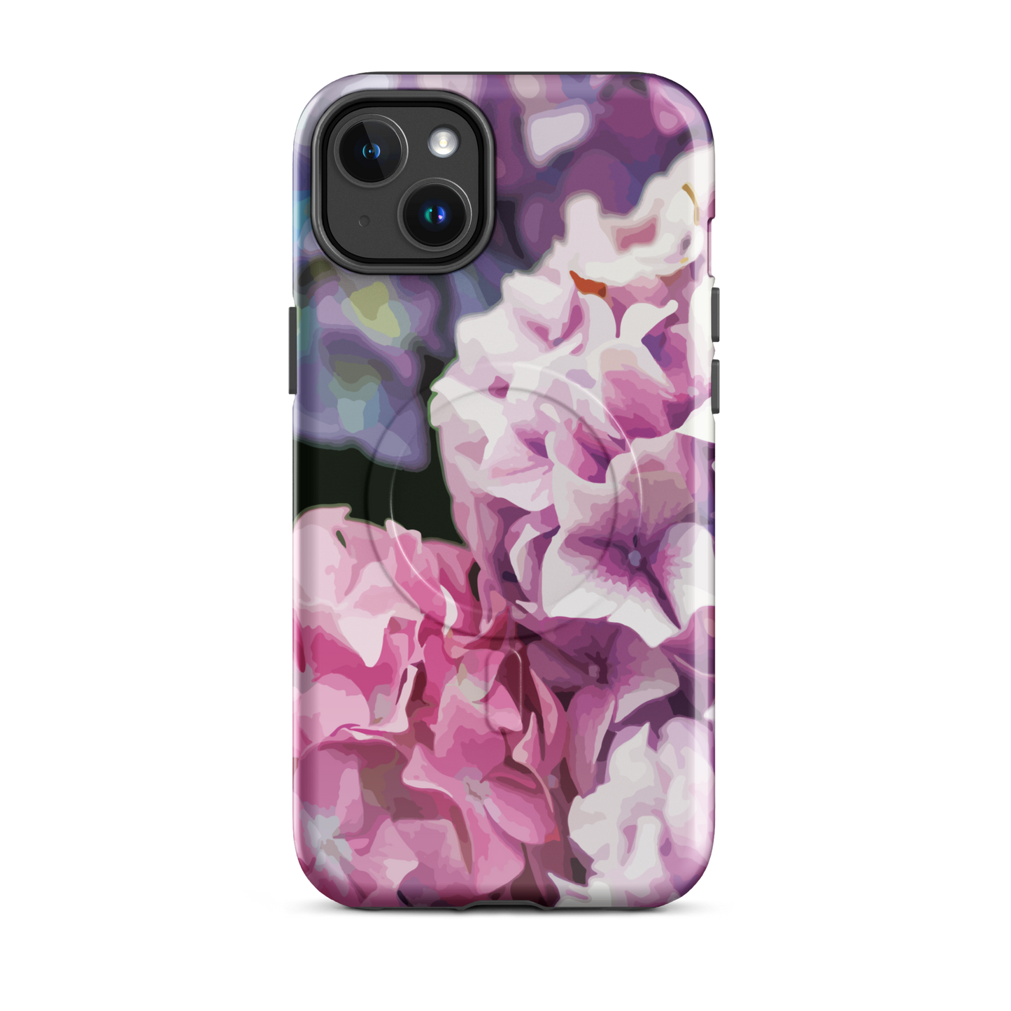 'Hydrangea' iPhone 14 Plus MagSafe tough phone case - protective glossy case NZ Australia