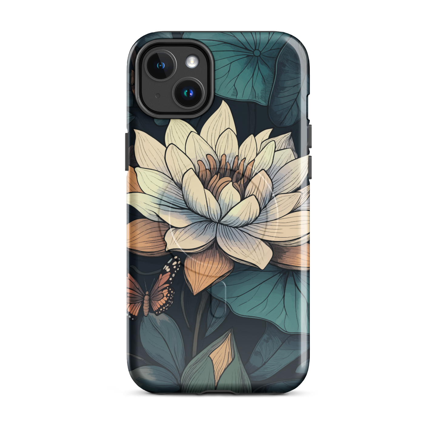 'Water Lily' iPhone 14 Plus MagSafe tough phone case - protective glossy case NZ Australia