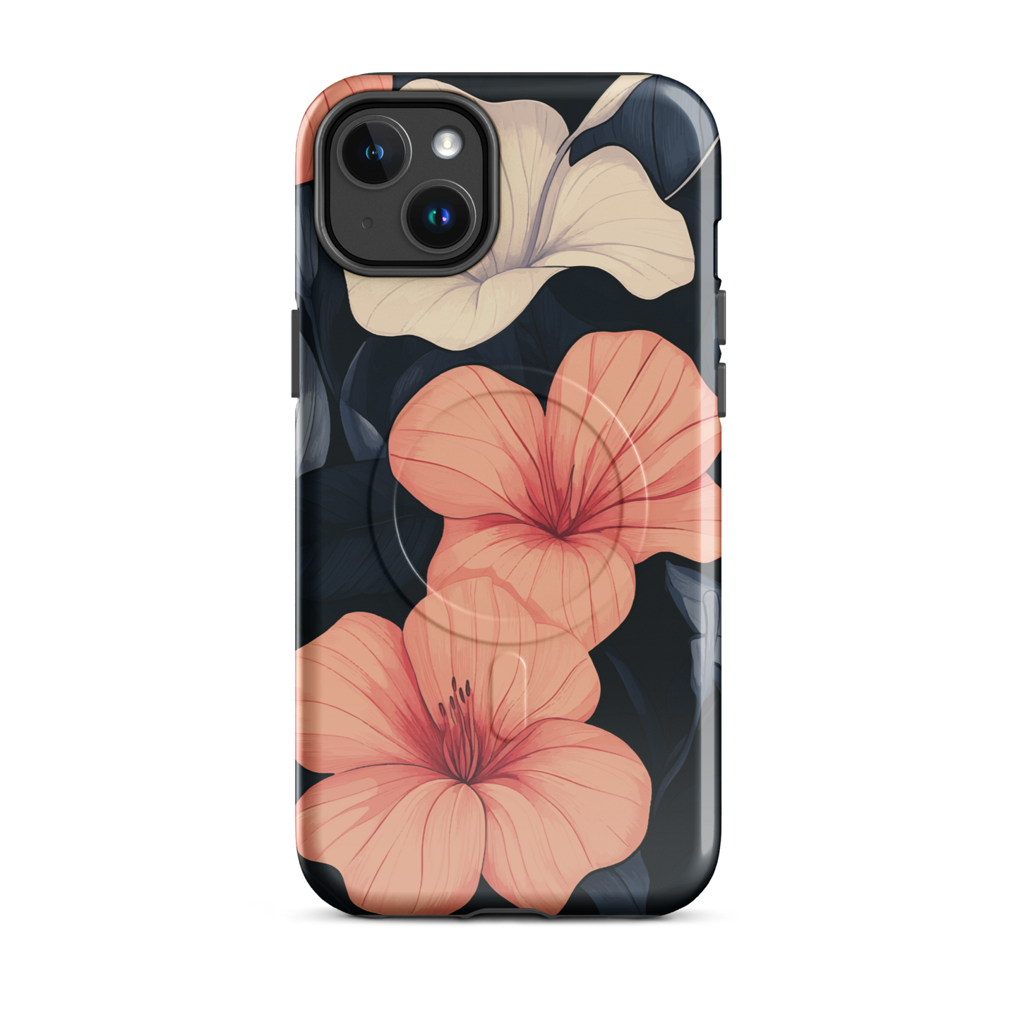 'Hibiscus Flower' iPhone 14 Plus MagSafe tough phone case - protective glossy case NZ Australia