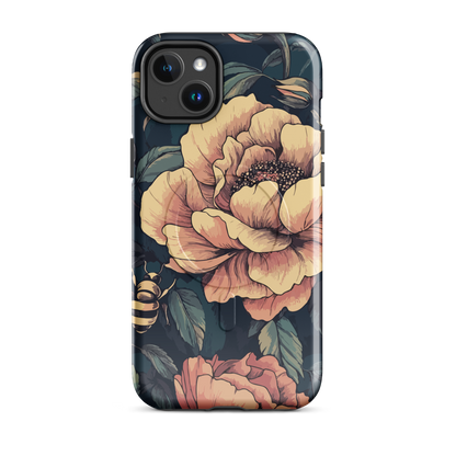 'Vintage Pink Roses' iPhone 14 Plus MagSafe tough phone case - protective glossy case NZ Australia