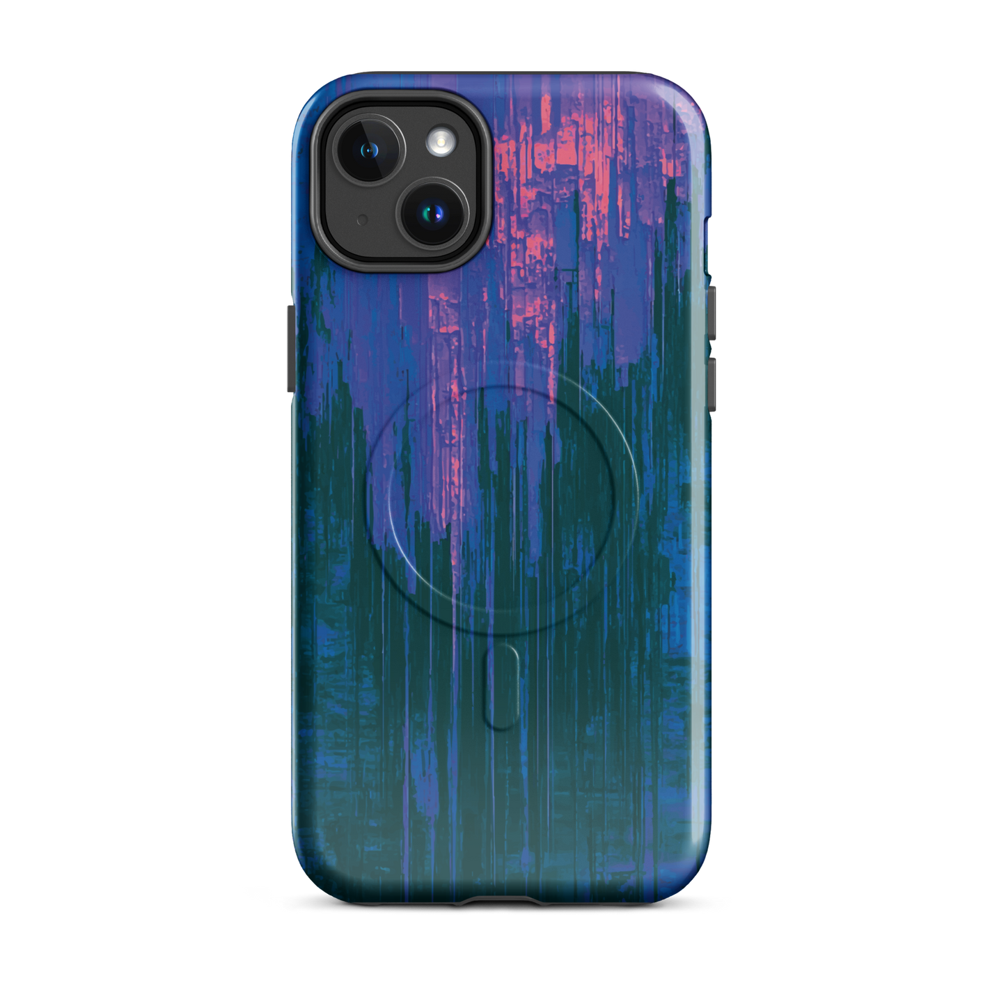 'Digital Glitch' iPhone 14 Plus MagSafe tough phone case - protective glossy case NZ Australia