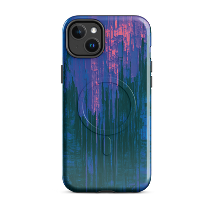 'Digital Glitch' iPhone 14 Plus MagSafe tough phone case - protective glossy case NZ Australia