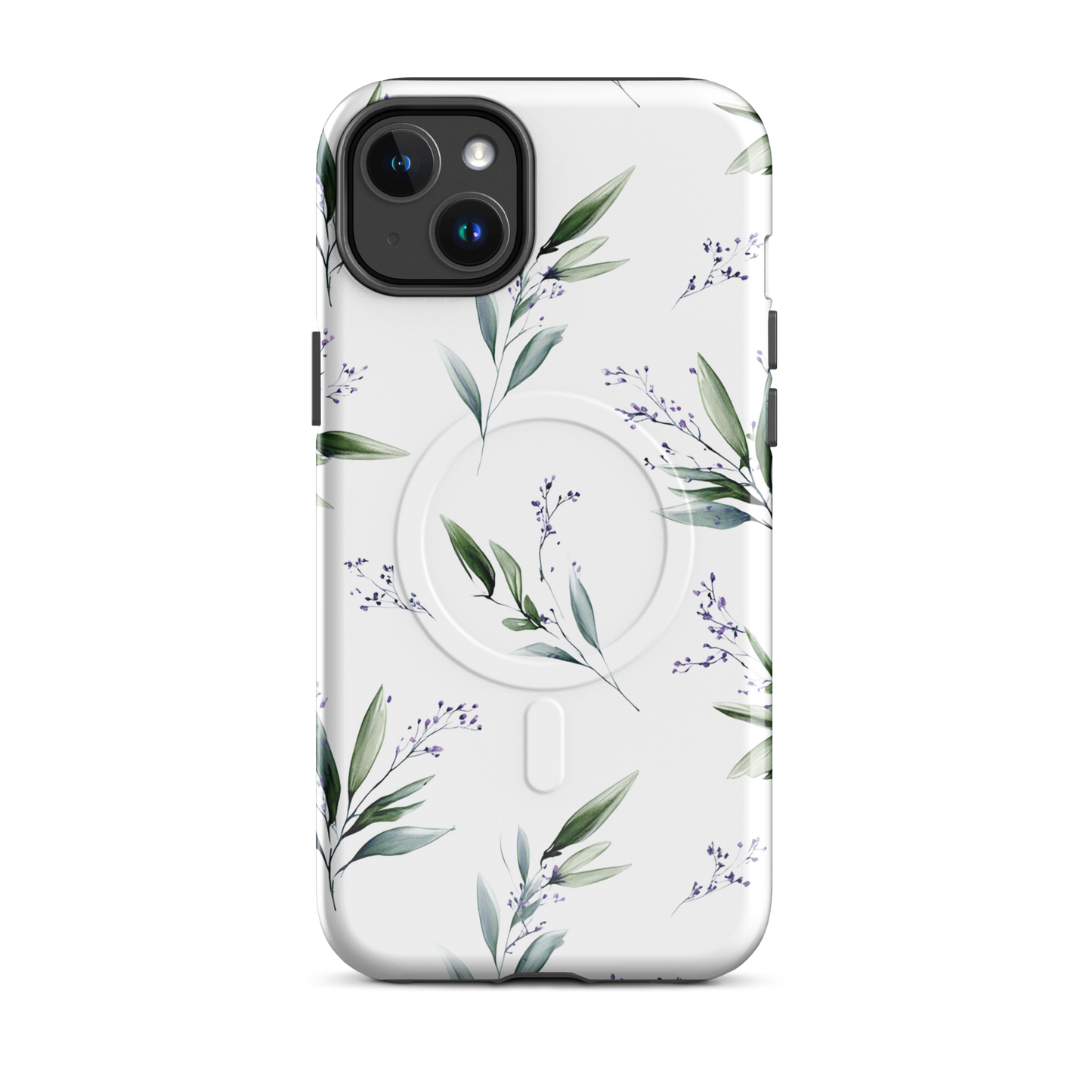 'Botanical Sprigs' iPhone 14 Plus MagSafe tough phone case - protective glossy case NZ Australia