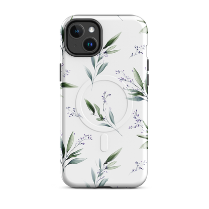 'Botanical Sprigs' iPhone 14 Plus MagSafe tough phone case - protective glossy case NZ Australia
