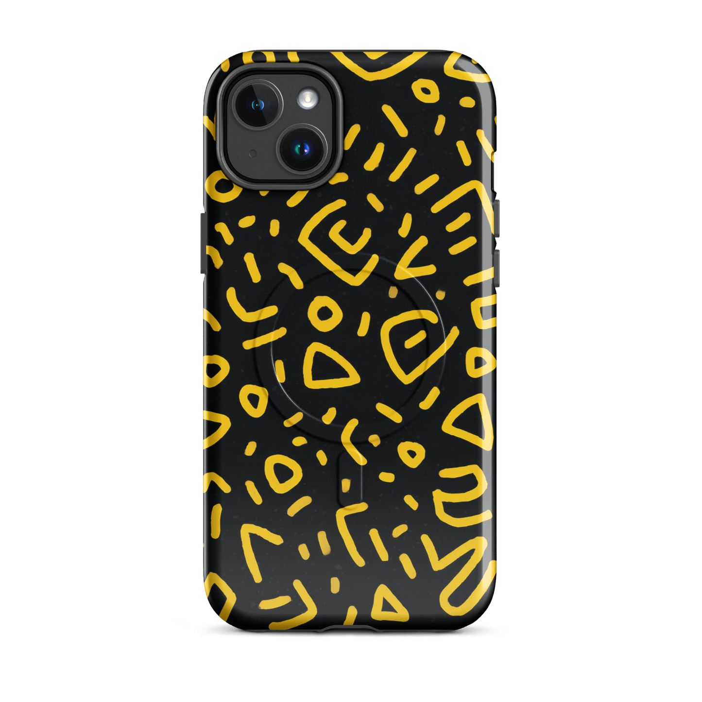 'Retro Scribbles' iPhone 14 Plus MagSafe tough phone case - protective glossy case NZ Australia