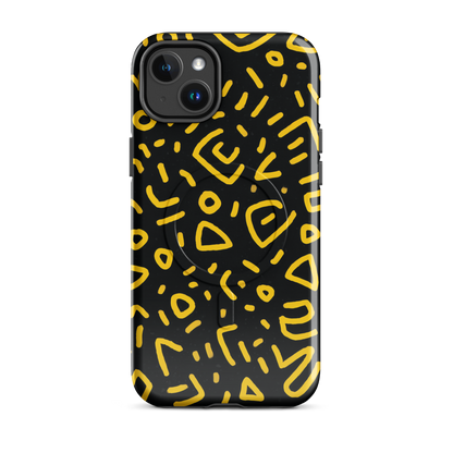 'Retro Scribbles' iPhone 14 Plus MagSafe tough phone case - protective glossy case NZ Australia