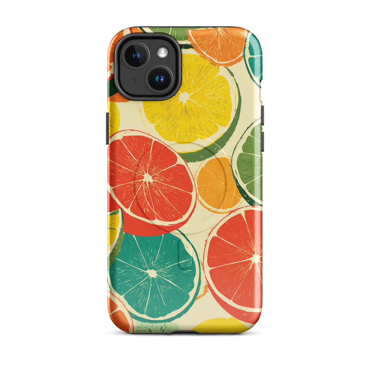 'Citrus Pop' iPhone 14 Plus MagSafe tough phone case - protective glossy case NZ Australia