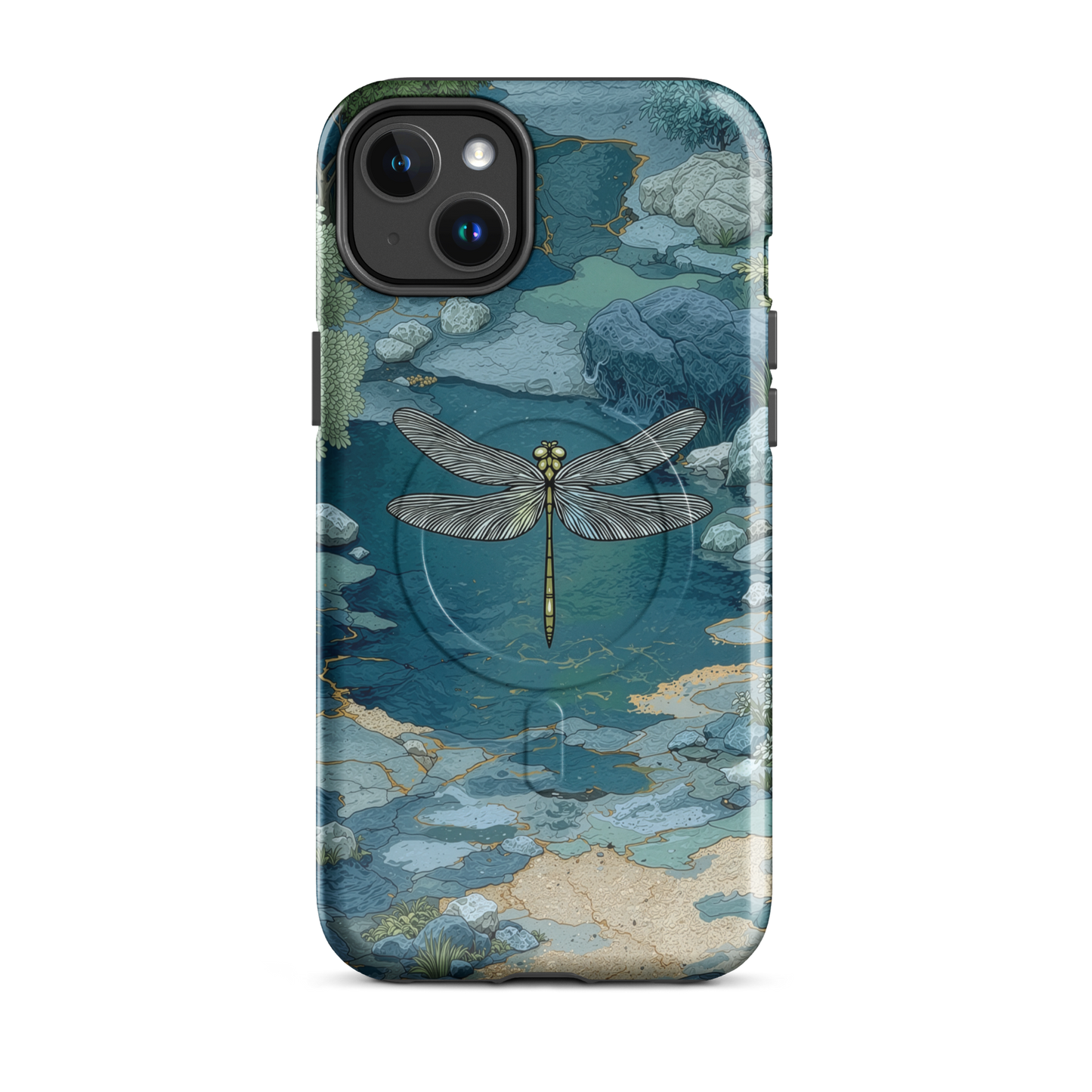 'Dragonfly Glade' iPhone 14 Plus MagSafe tough phone case - protective glossy case NZ Australia