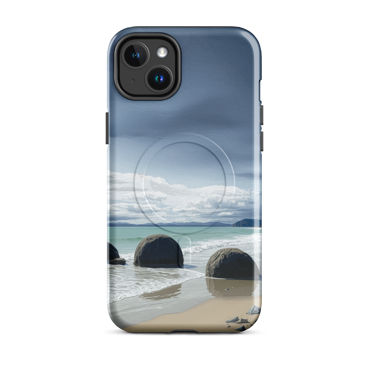 'Moeraki Boulders' iPhone 14 Plus MagSafe tough phone case - protective glossy case NZ Australia