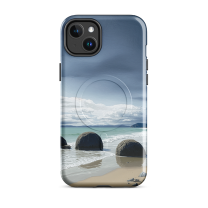 'Moeraki Boulders' iPhone 14 Plus MagSafe tough phone case - protective glossy case NZ Australia