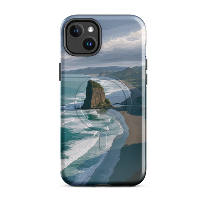 'Piha Beach' iPhone 14 Plus MagSafe tough phone case - protective glossy case NZ Australia
