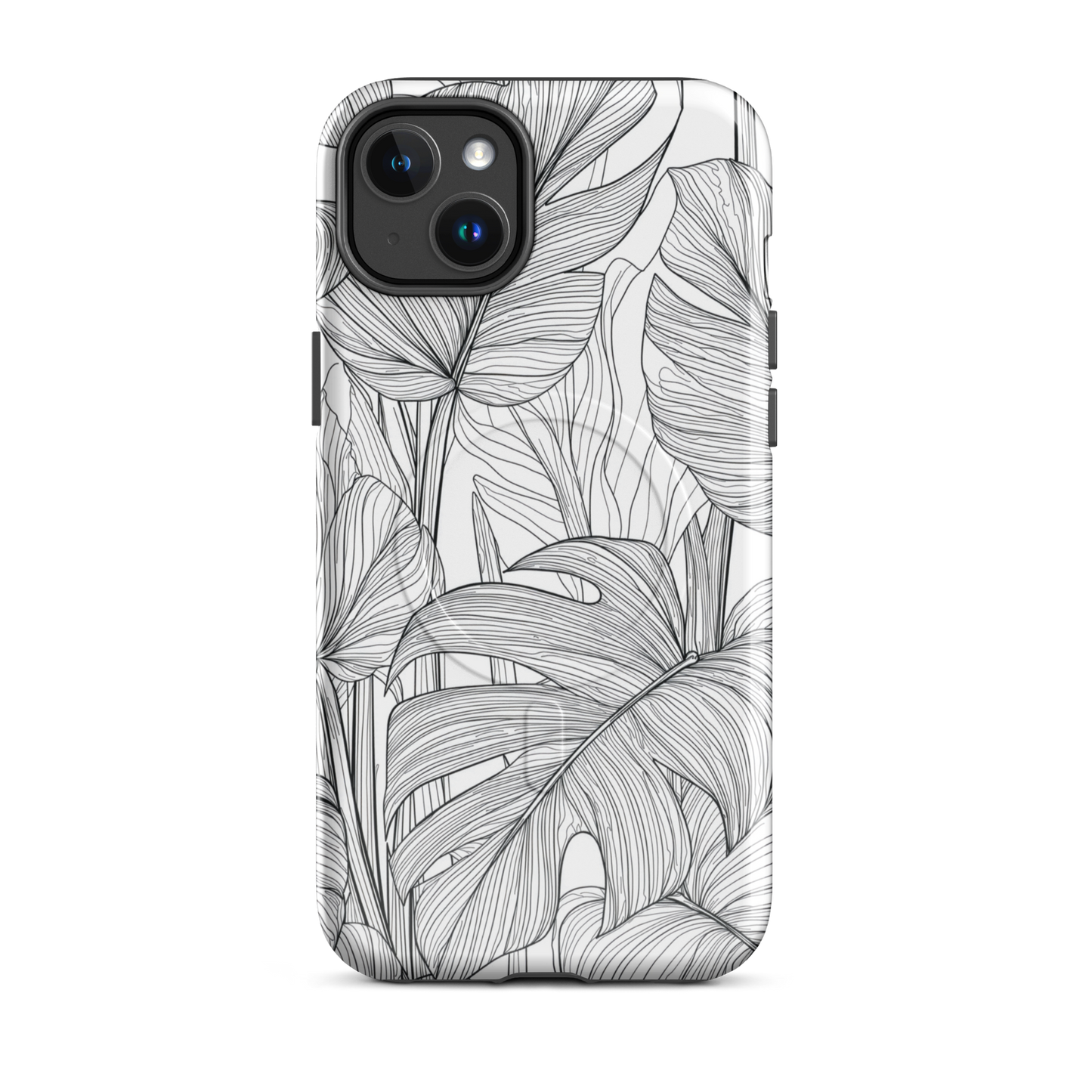 'Tropical Lines' iPhone 14 Plus MagSafe tough phone case - protective glossy case NZ Australia