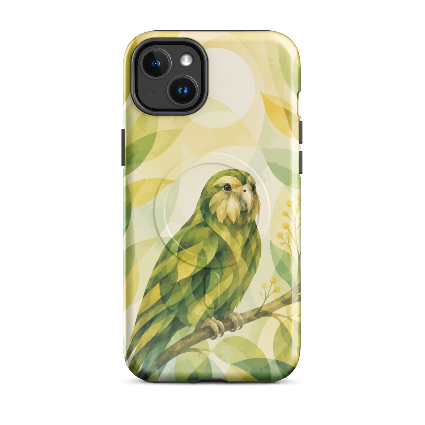 'Kakapo' iPhone 14 Plus MagSafe tough phone case - protective glossy case NZ Australia