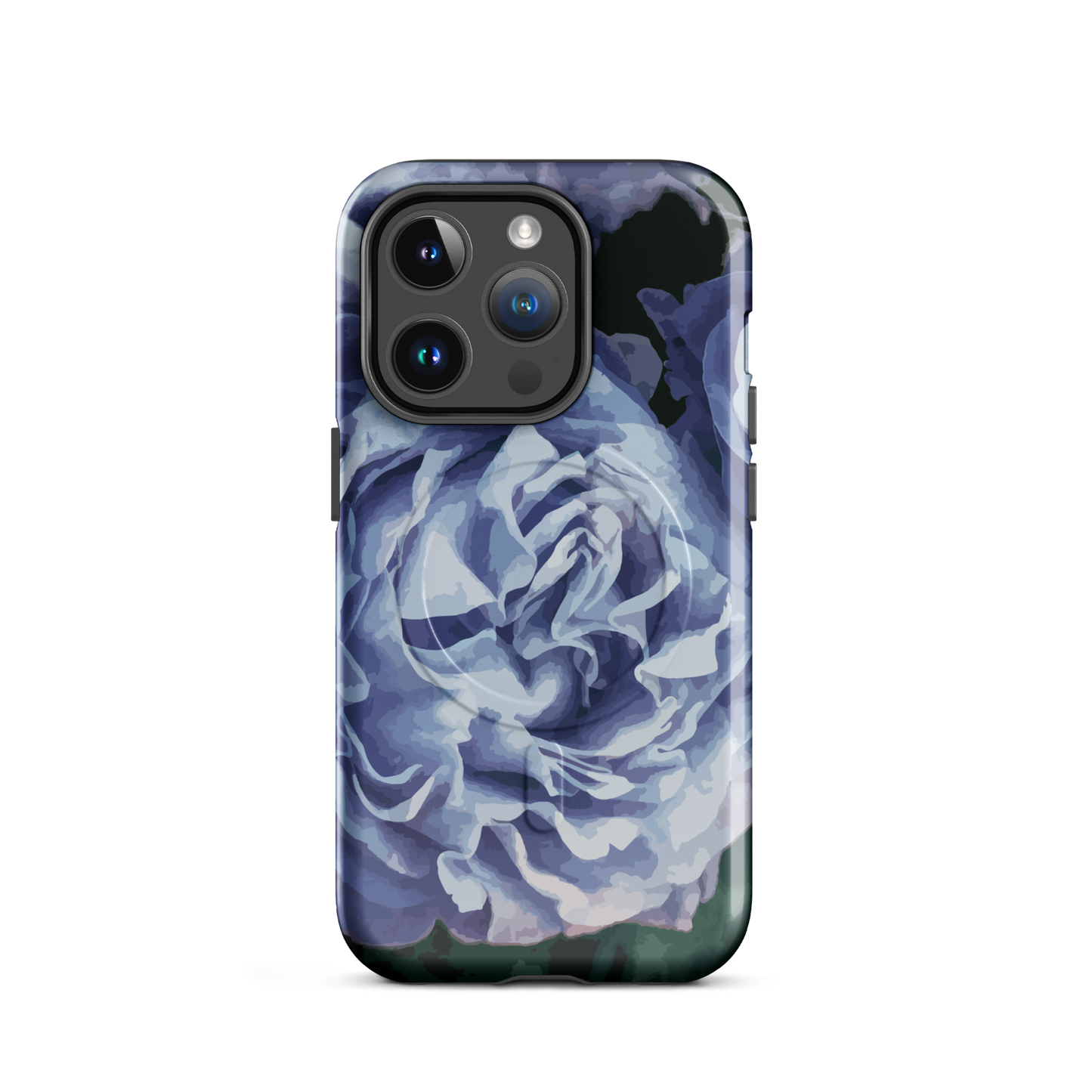 'Blue Rose' iPhone 14 Pro MagSafe tough phone case - protective glossy case NZ Australia
