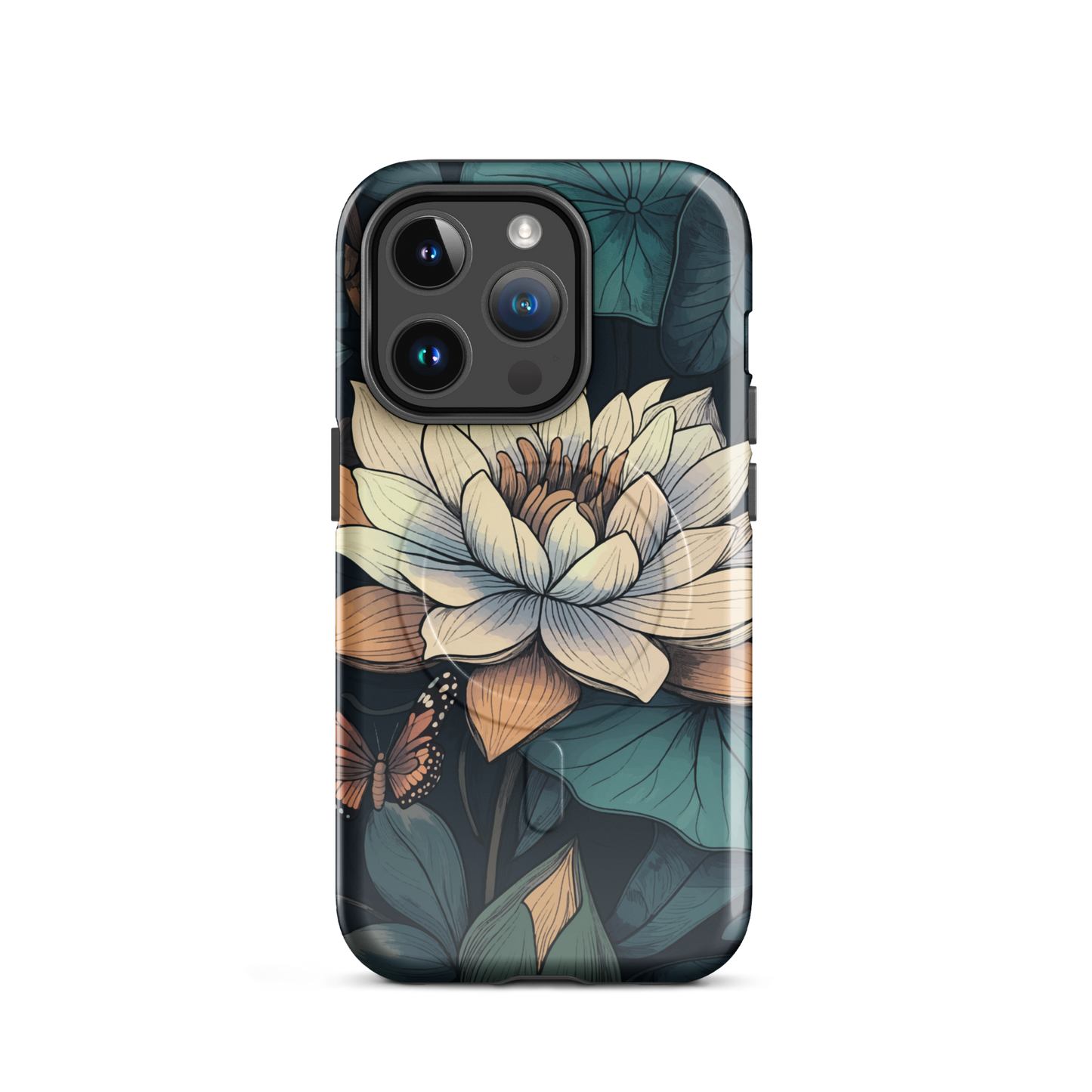 'Water Lily' iPhone 14 Pro MagSafe tough phone case - protective glossy case NZ Australia