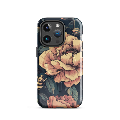 'Vintage Pink Roses' iPhone 14 Pro MagSafe tough phone case - protective glossy case NZ Australia