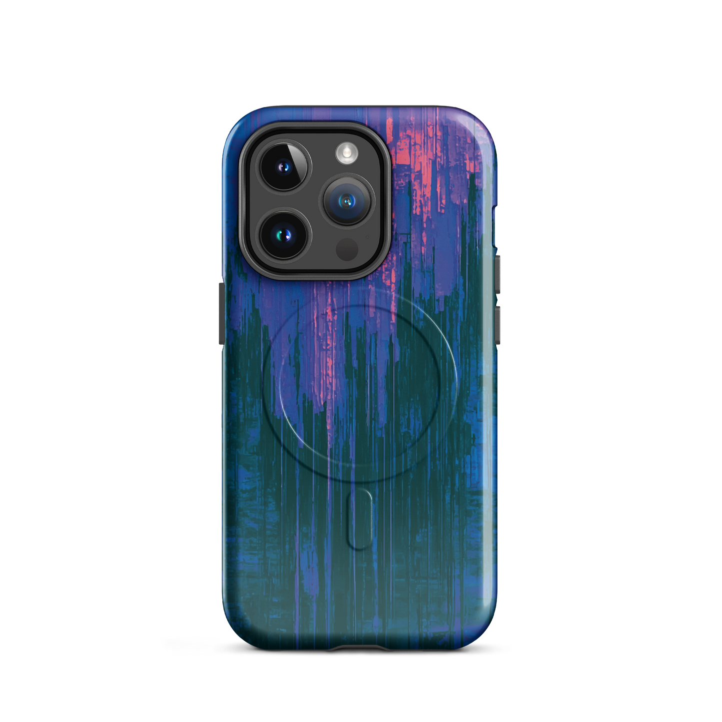 'Digital Glitch' iPhone 14 Pro MagSafe tough phone case - protective glossy case NZ Australia