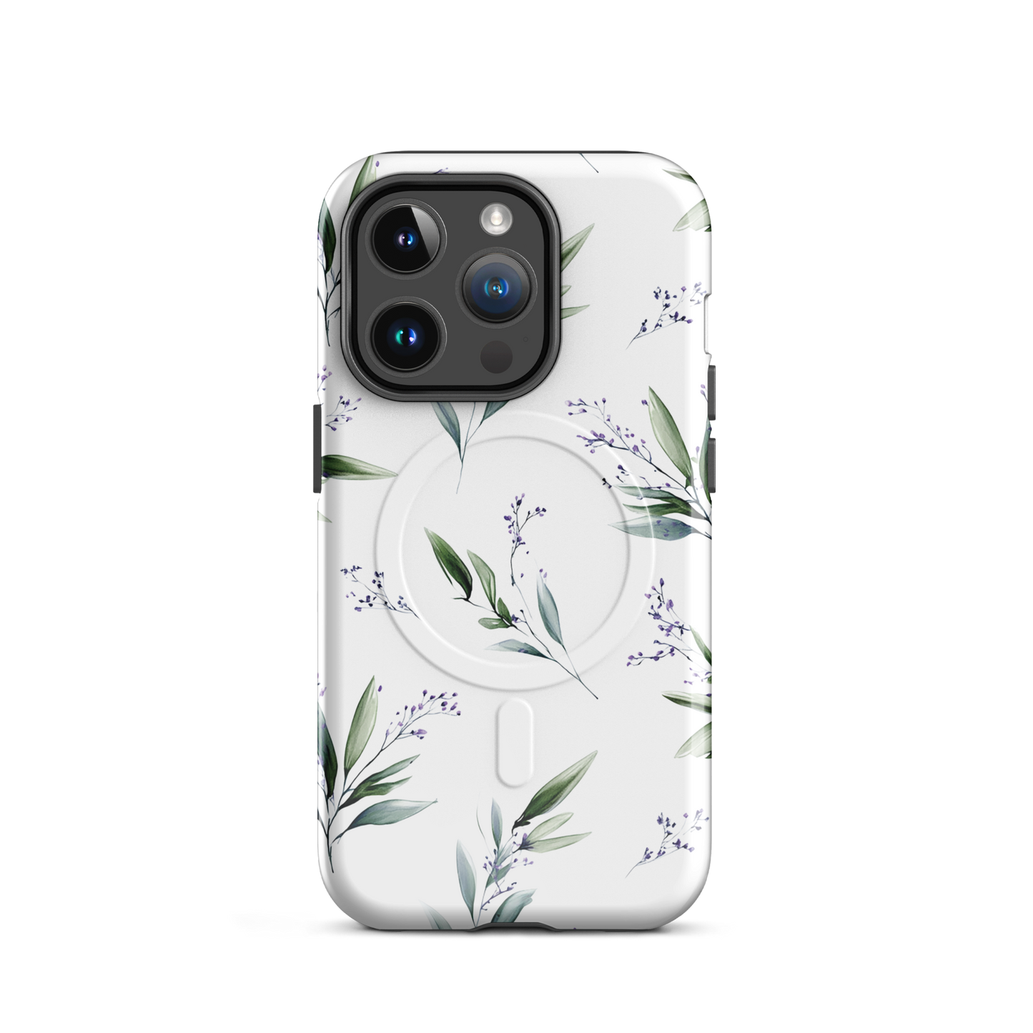 'Botanical Sprigs' iPhone 14 Pro MagSafe tough phone case - protective glossy case NZ Australia