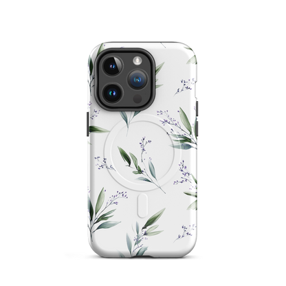 'Botanical Sprigs' iPhone 14 Pro MagSafe tough phone case - protective glossy case NZ Australia