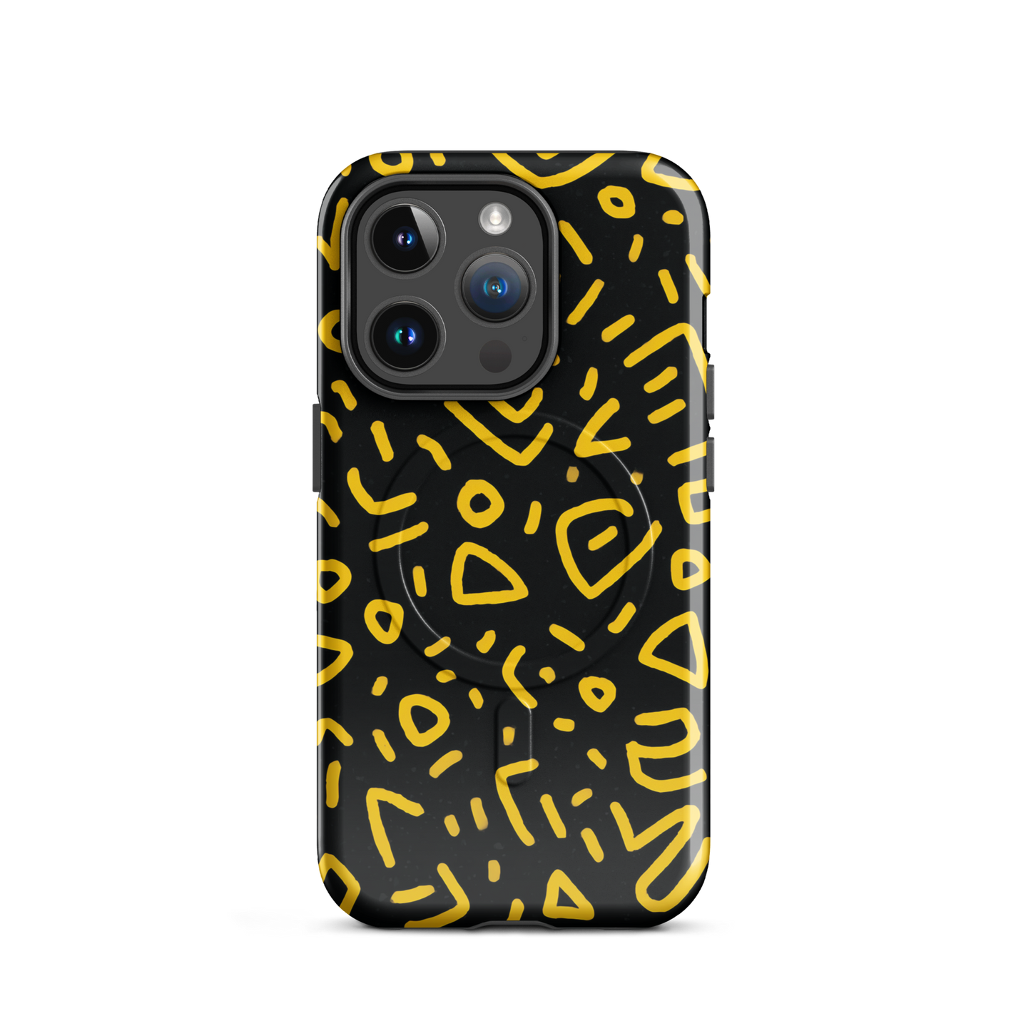 'Retro Scribbles' iPhone 14 Pro MagSafe tough phone case - protective glossy case NZ Australia
