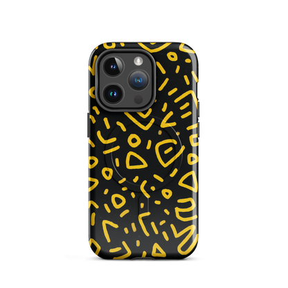 'Retro Scribbles' iPhone 14 Pro MagSafe tough phone case - protective glossy case NZ Australia