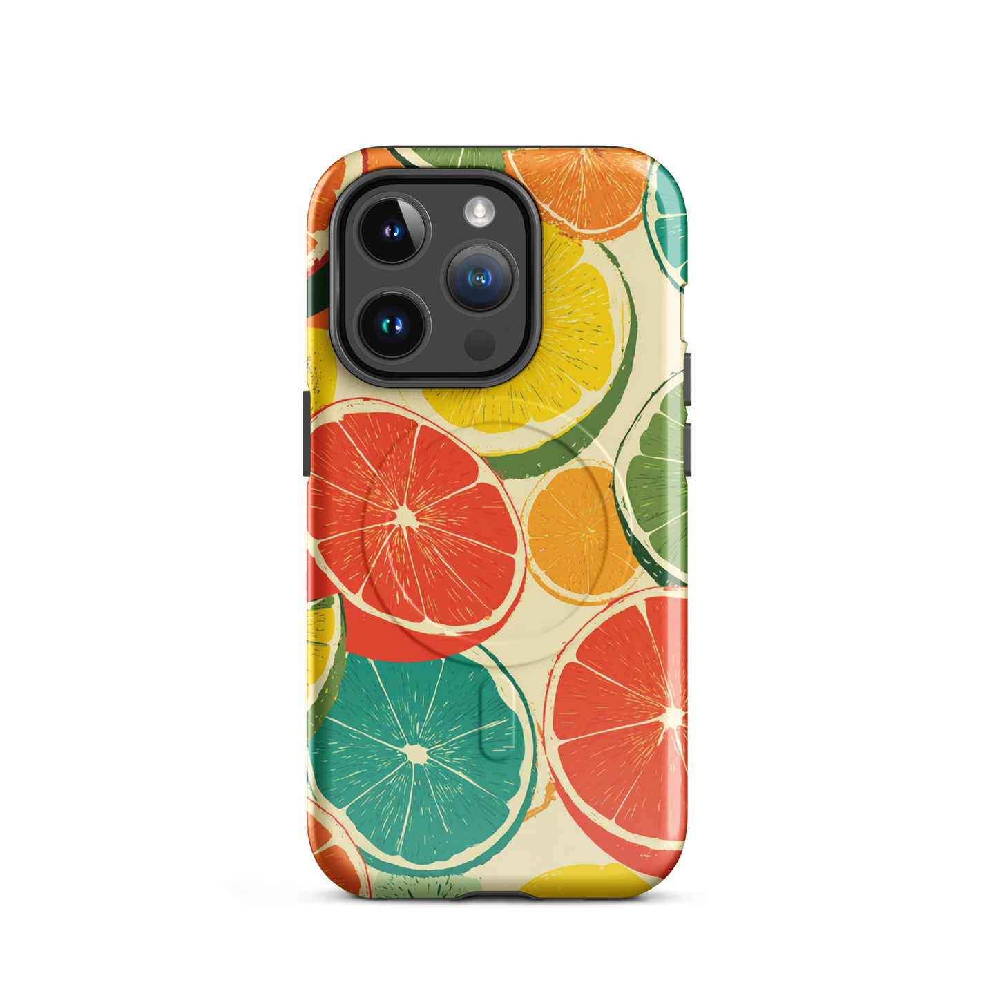 'Citrus Pop' iPhone 14 Pro MagSafe tough phone case - protective glossy case NZ Australia