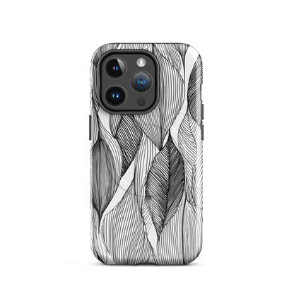 'Botanical Lines' iPhone 14 Pro MagSafe tough phone case - protective glossy case NZ Australia