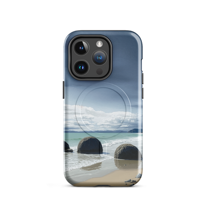 'Moeraki Boulders' iPhone 14 Pro MagSafe tough phone case - protective glossy case NZ Australia