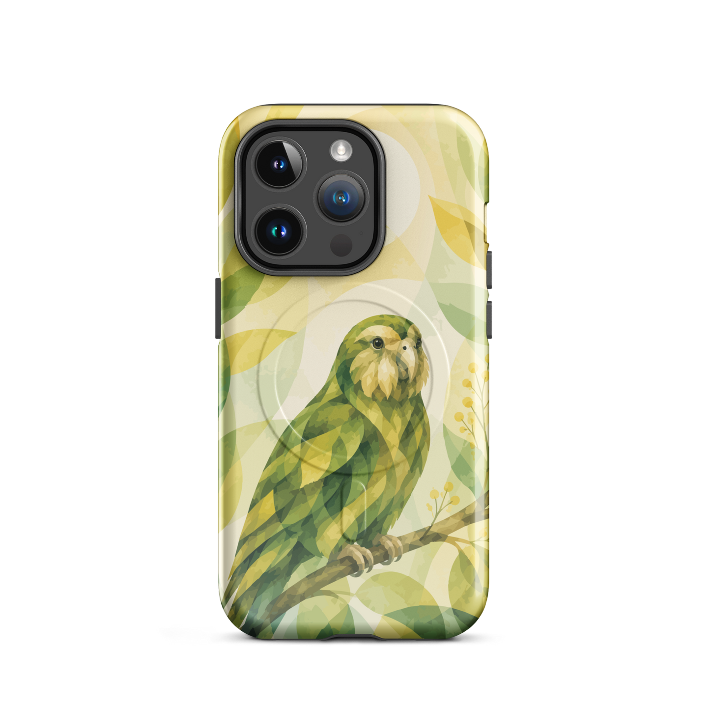 'Kakapo' iPhone 14 Pro MagSafe tough phone case - protective glossy case NZ Australia