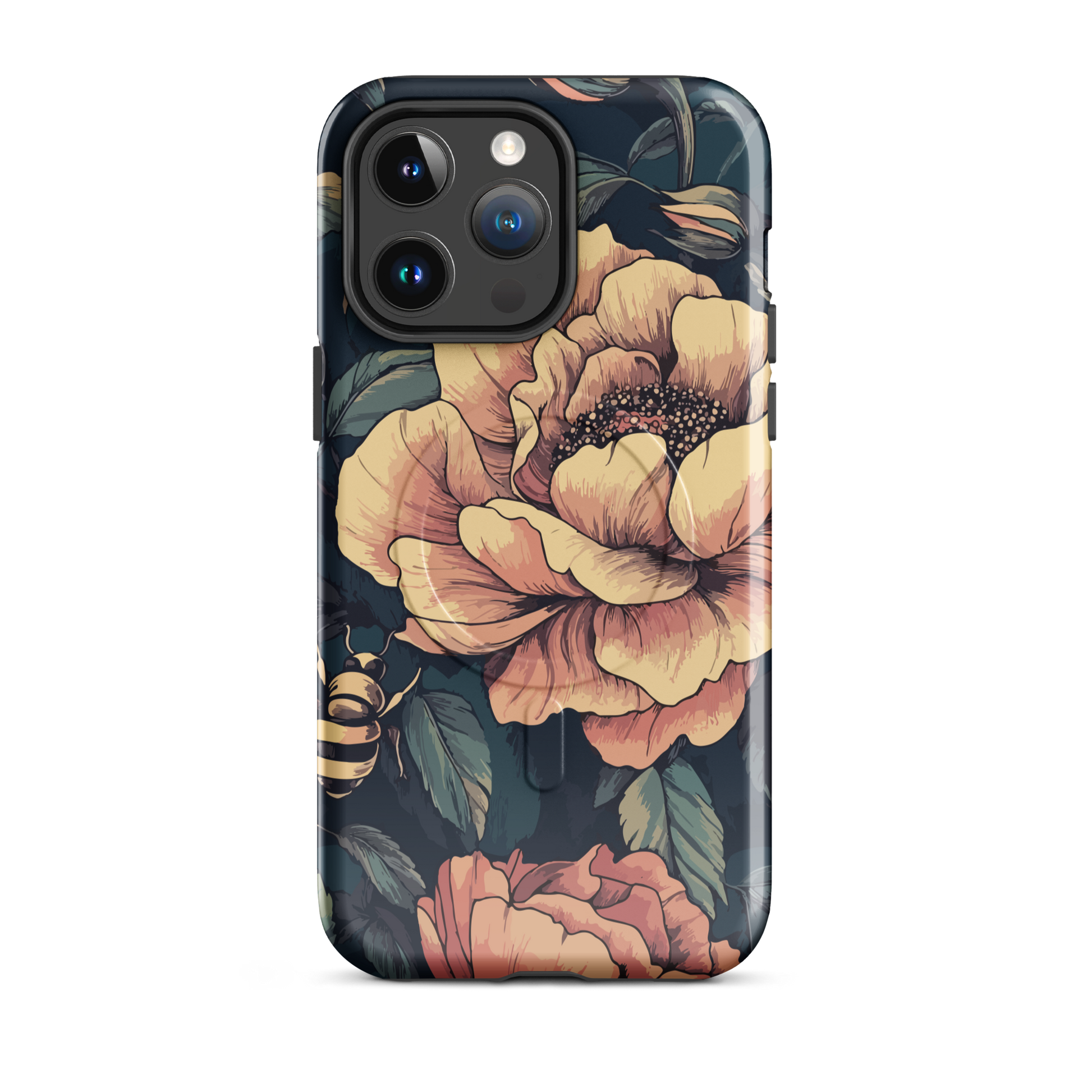 'Vintage Pink Roses' iPhone 14 Pro Max MagSafe tough phone case - protective glossy case NZ Australia