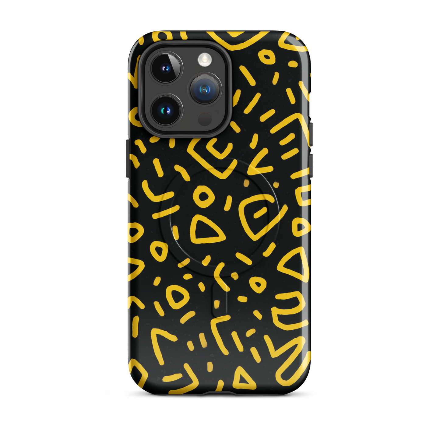 'Retro Scribbles' iPhone 14 Pro Max MagSafe tough phone case - protective glossy case NZ Australia