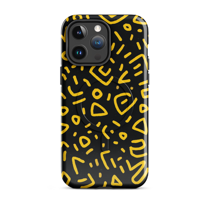 'Retro Scribbles' iPhone 14 Pro Max MagSafe tough phone case - protective glossy case NZ Australia